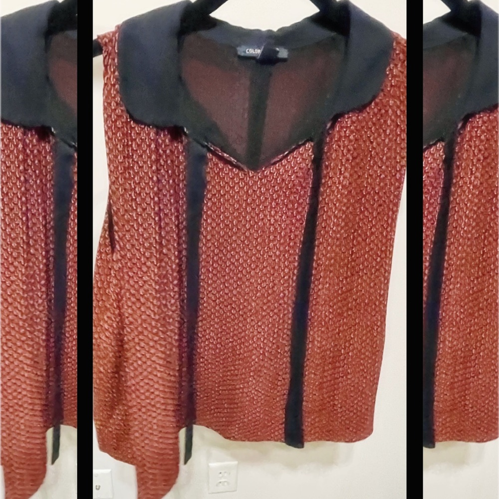 Color Block Women's Red and Black Top